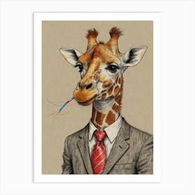 Giraffe In Business Suit 1 Art Print