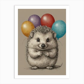 Hedgehog With Balloons 3 Art Print