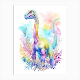 Rainbow Watercolour Brontosaurus Dinosaur Art Print