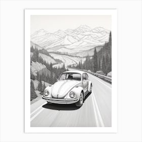 Volkswagen Beetle Desert Drawing 4 Art Print