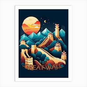 Skyline Night Great Wall Of China Art Print