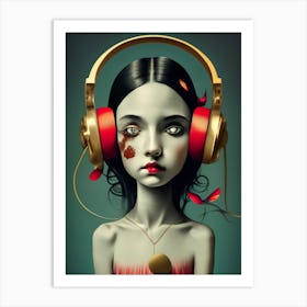 Little Girl With Headphones Art Print