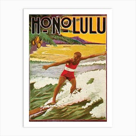 Honolulu, Surfer On A Wave Art Print
