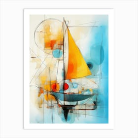 Sailboat 04 - Avant Garde Abstract Painting in Yellow, Red and Blue Color Palette in Modern Style Art Print