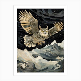 Great Horned Owl 1 Gold Detail Painting Art Print