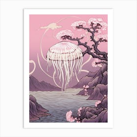 Mauve Stinger Jellyfish Japanese Style 2 Art Print