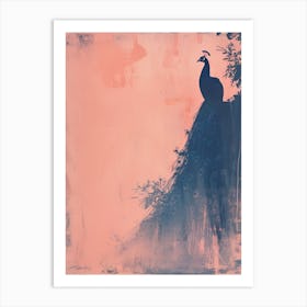 Pink & Blue Peacock Portrait Cyanotype Style   3 Art Print