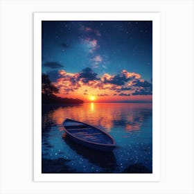 Sunset With A Boat 2 Art Print