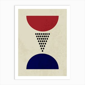 Abstract Geometric Design with Red and Blue Half Circles Póster