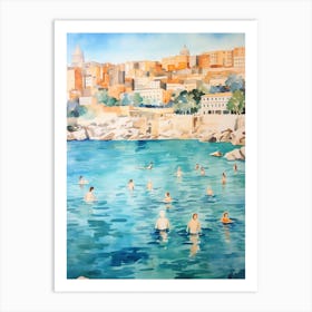 Swimming In Marseille France Watercolour Art Print