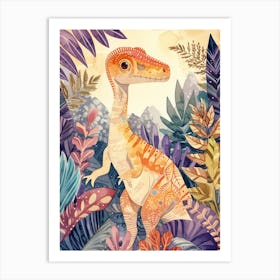 Pastel Watercolour Deinonychus Dinosaur Art Print