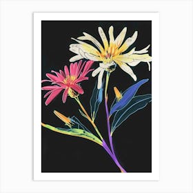 Neon Flowers On Black Asters 8 Art Print