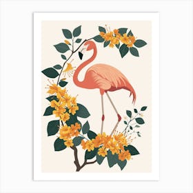 Jamess Flamingo And Bougainvillea Minimalist Illustration 1 Art Print