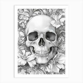 Skull with flowers 1 Art Print