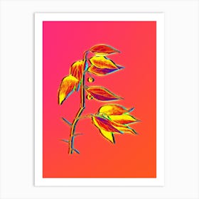 Neon European Nettle Tree Botanical in Hot Pink and Electric Blue n.0035 Art Print
