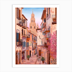 Palma De Mallorca Spain 3 Vintage Pink Travel Illustration Art Print