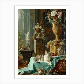 Cats In A Palace Rococo Inpsired Painting Art Print