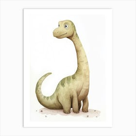 Cute Cartoon Apatosaurus Dinosaur Watercolour 3 Art Print