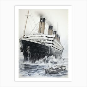Titanic Sinking Ship Pencil Illustration 1 Art Print