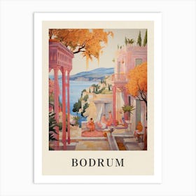 Bodrum Turkey 5 Vintage Pink Travel Illustration Poster Art Print