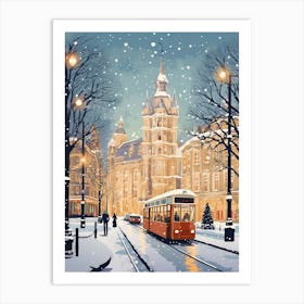 Winter Travel Night Illustration Vienna Austria 2 Art Print