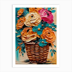 Swirls Of Flowers Basket Art Print