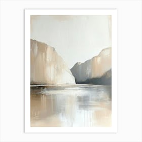 Contemporary Mountain Landscape Abstract Art In A Calm Beige And White Color Palette Art Print