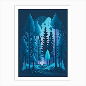 A Fantasy Forest At Night In Blue Theme 70 Art Print