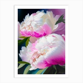 White Wings Peonies Pink Colourful Painting Art Print