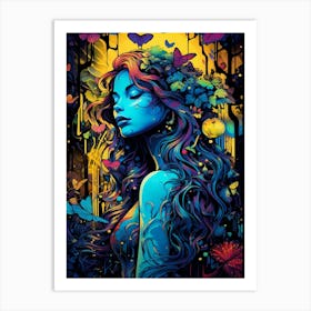 Psychedelic Girl With Butterflies Art Print