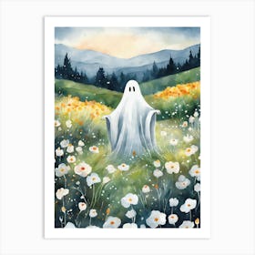 Sheet Ghost In A Field Of Flowers Painting (27) Art Print