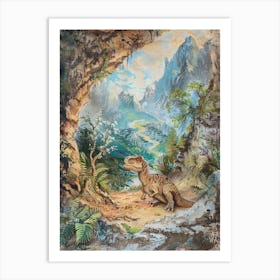 Dinosaur In A Cave Storybook Illustration 3 Art Print