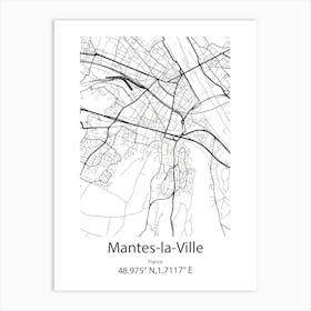 Mantes La Ville,France Minimalist Map Art Print