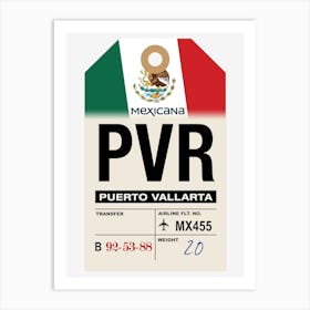 Puerto Vallarta (PVR) Mexico Vintage Airline Luggage Tag Art Print