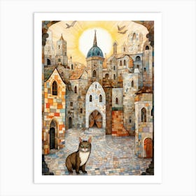 Mosaic Cat On Medieval Street Art Print