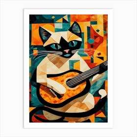 Siamese Cat Playing Guitar Inspired by Picasso  Art Print