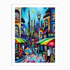 Dubai City, Cubism and Surrealism, Typography Art Print