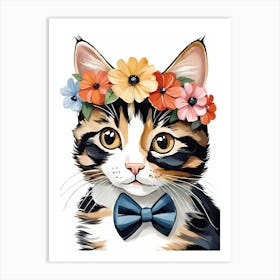 Calico Kitten Wall Art Print With Floral Crown Girls Bedroom Decor (13) Art Print