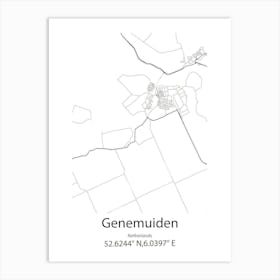 Genemuiden,Netherlands Minimalist Map Art Print