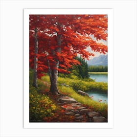 Land Of A Red Maple Leaf With Veins And Spots In T Art Print