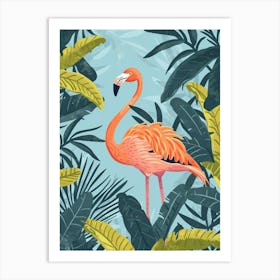 Lesser Flamingo And Croton Plants Minimalist Illustration 2 Art Print