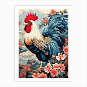 Rooster Animal Drawing In The Style Of Ukiyo E 4 Art Print