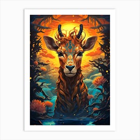 Deer Forest Colorful Art Print