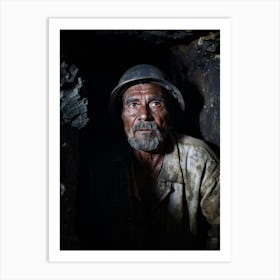 Male Portrait Of An Old Miner Emerging From A Coal Shaft Soot Streaked Face Capturing The Essence O Art Print