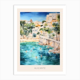 Swimming In Alicante Spain Watercolour Poster Art Print