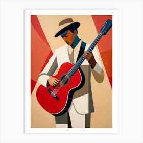 Acoustic Guitar Abstract red and beige Art Art Print