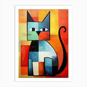 Cubist Whiskers: Minimalist Cat Portraits Art Print