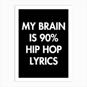My Brain is 90% Hip Hop Lyrics - funny, music Art Print