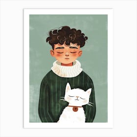 Boy Holding A Cat Art Print