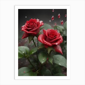 Red Roses At Rainy With Water Droplets Vertical Composition 18 Art Print